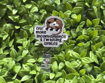 Funny Possum Biting Ankles Badge Reel: Nurse Gift
