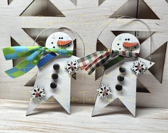 Hand Painted Birch Snowman Ornament: Star Scarf, Ready to Hang