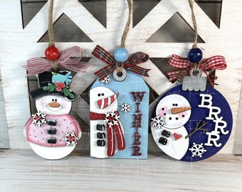 Handmade Laser Cut Snowman Ornament: Rustic Wood Winter Decor