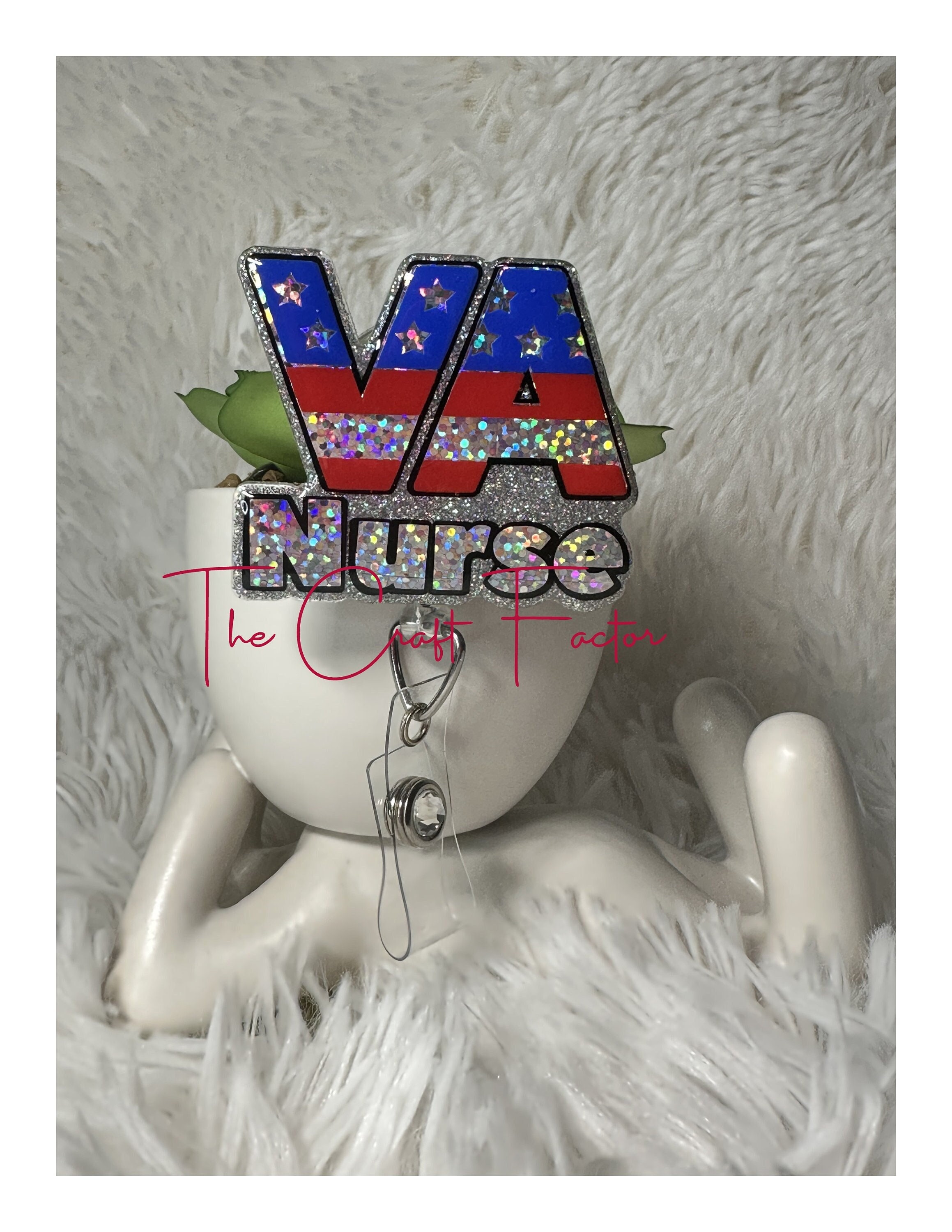 VA Nurse Badge Reel, VA Hospital Nurse Badge Reel, Veterans Hospital Badge Reel, Red White and Blue VA Badge Reel