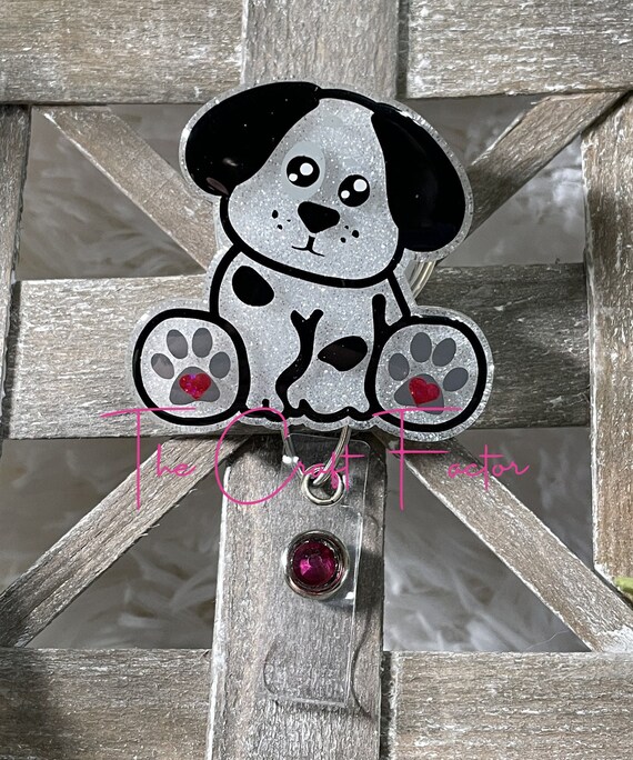 Cute Dog Badge Reel, Sitting Dog Badge Reel, Paw Print Badge Reel, Dog Paw Badge Reel, Dog Lover Badge Reel, Veterinary Tech Badge Reel