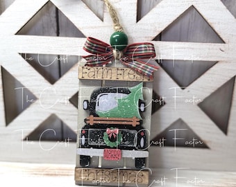 Handmade Laser Cut Wood Ornament: Vintage Tree Farm Truck