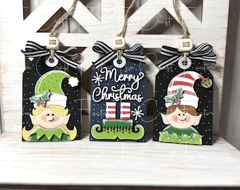 Hand Painted Elf Christmas Ornament: Birch Wood Gift Tag