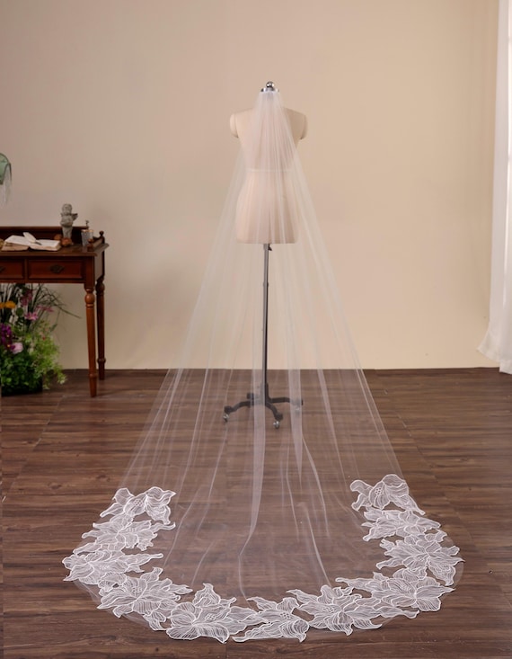 Elegant White Veil White Cathedral Veil With Ruffled Edge, Layered Tulle Bridal  main image 2