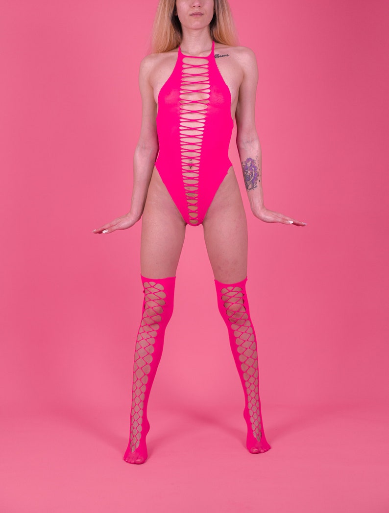 Bodystocking résille haut de gamme Cadeau pour femme Sous-vêtements Ensemble de lingerie rose image 6