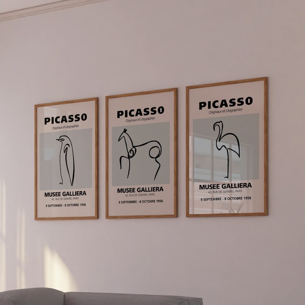 Picasso Art Prints - Animals - Printable Digital Download - Minimalist Sketch - Wall Line Art - Illustration / Horse - Crane - Pinguine