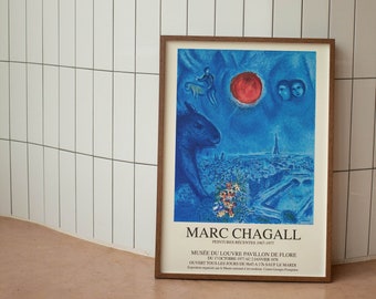 Marc Chagall, Le soleil de Paris / The Paris Sun - 1977 - Original Marc Chagall Poster - Musée Louvre - 1977