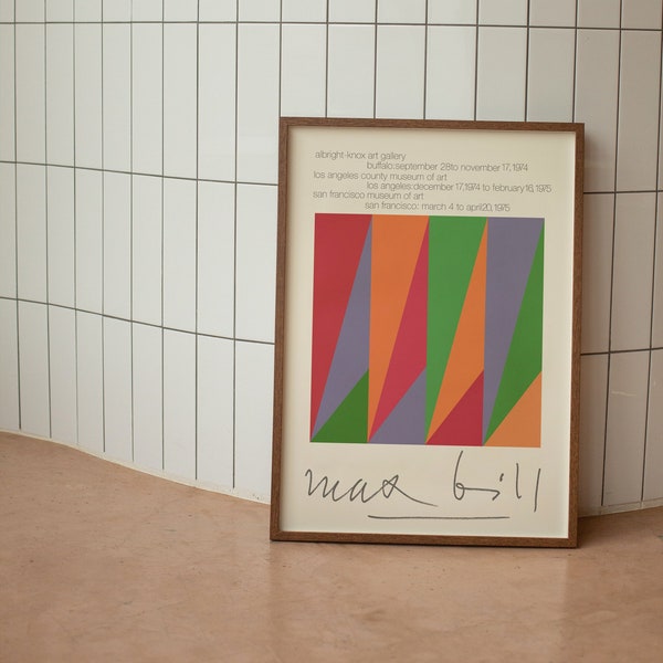 Max Bill - Affiche vintage rare / Affiche d'exposition moderniste sérigraphique sérigraphique de 1974 - Abstrait géométrique Mid Century