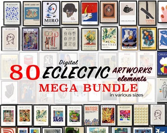 MEGA BUNDLE - mur de galerie éclectique imprimable / lot de 80 - collage de galerie coloré, arts du paysage et verticaux + éléments