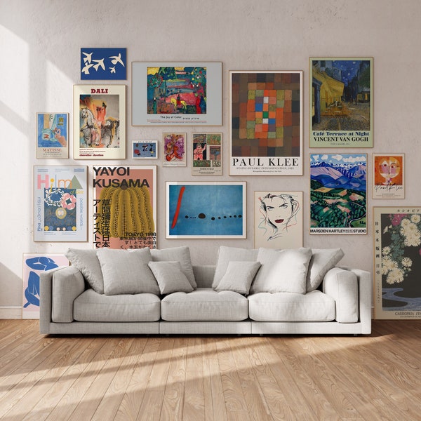 Eclectic Art Wall / Set of 17 - Colorful Curation / Set of Great Artists - Chagall - Matisse - Kandinsky - Miro - Dali - Klee - Van Gogh