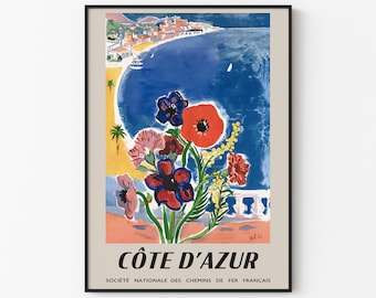 French Travel Poster - Cote d&#39;Azur / French Riviera Vintage Travel Poster - Tal Coat