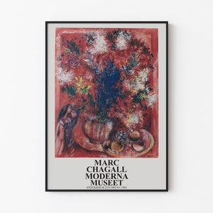 Marc Chagall - Les Fleurs Rouges / Moderna Museet - Exhibition Poster - Utställningsaffisch / Röda blommor - Museum Print