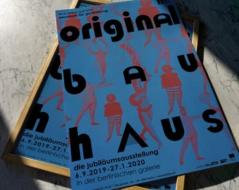 Original Bauhaus-Plakat - Schlemmer-Figuren, Bauhaus-Archiv, Museum für Gestaltung / Berlin 2019 - Blaues Bauhaus