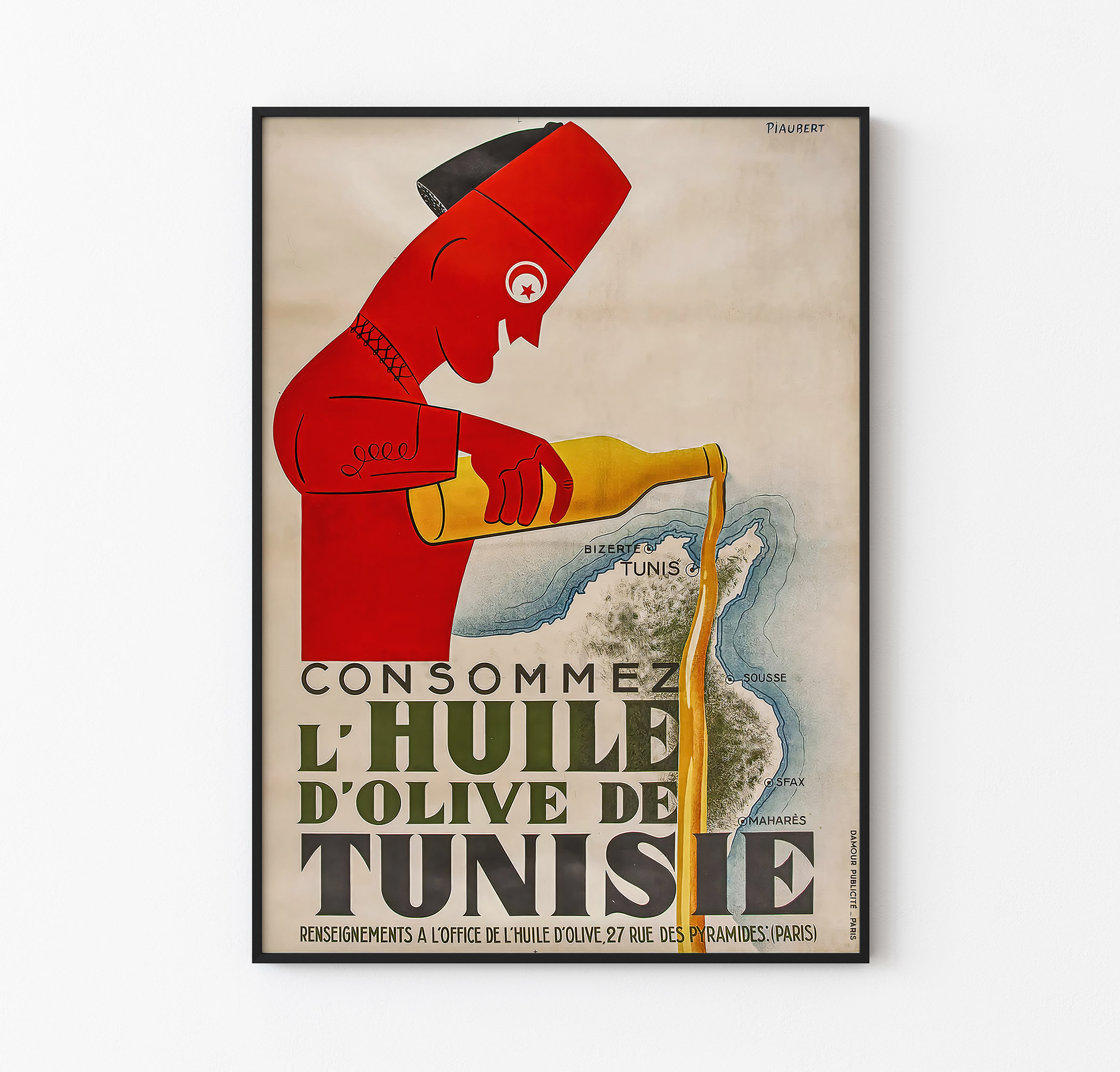 Poster Rétro – Sté Maritime Tunisie, Reproduction, Art Brut, Navire