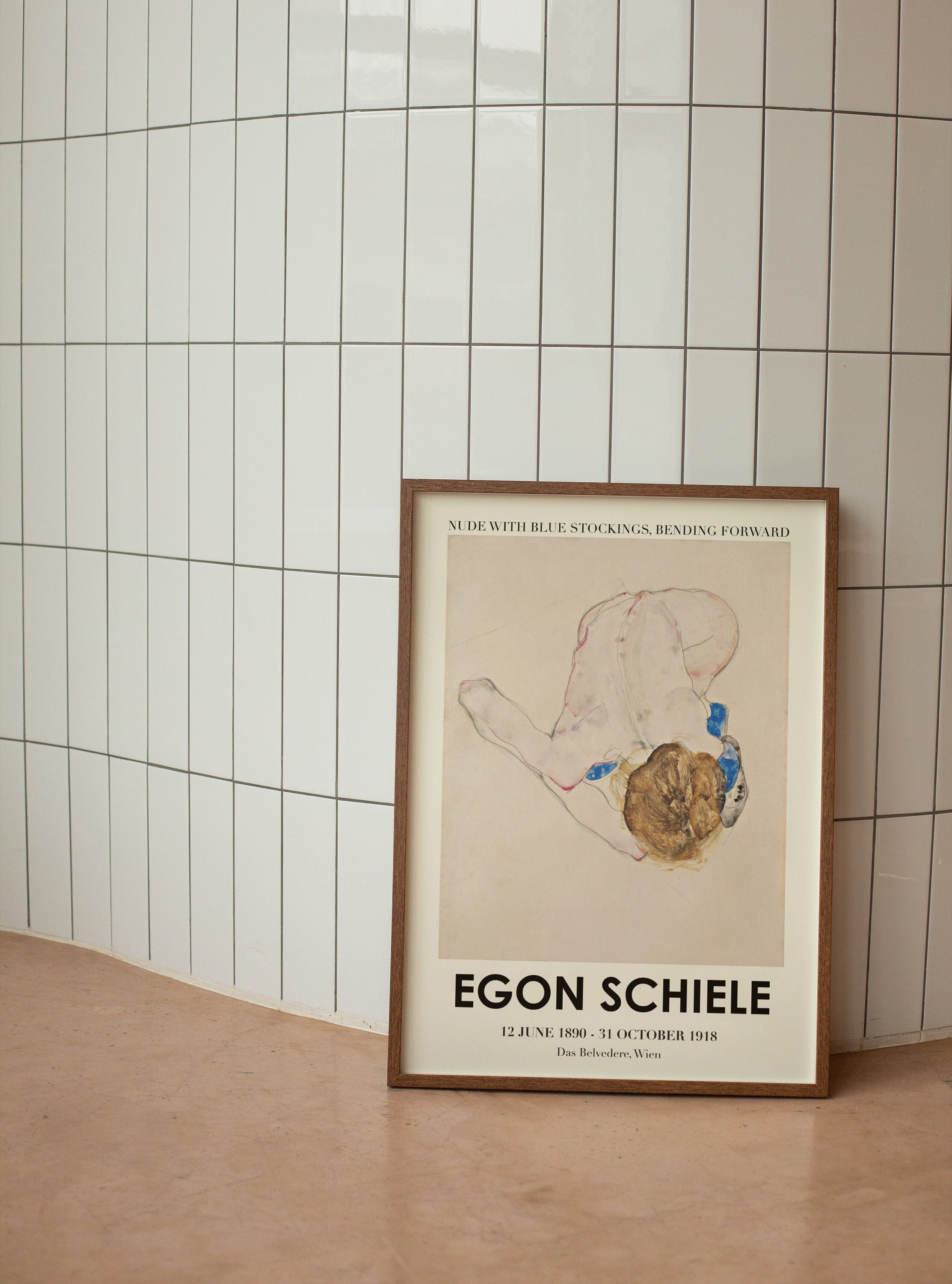 Egon Schiele - Nude Woman Sketch, Nude with Blue Stockings - Gallery Art Print, Fine Art Printable Poster, Female Body Art