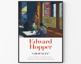 Edward Hopper Print, Chop Suey Exhibition Poster, American Realism Wall Art, Vintage Diner Art Print, Nighthawks Artist