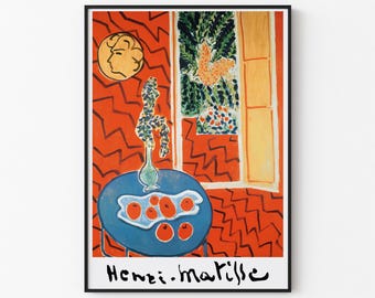 Stampa artistica ispirata a Matisse: Natura morta con interni rossi