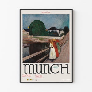 Edvard Munch - Las muchachas en el puente / Póster de exposición Munch - 1986 - Póster raro - Impresión de museo - Jente / Las muchachas en el muelle