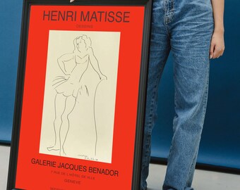 Henri Matisse Dessins Poster, Galerie Jacques Benador Genève Exhibition Print, Red Modern Art Wall Decor