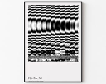 Bridget Riley - Outono / Impressão artística em preto e branco com ilusão de ótica – Pôster abstrato geométrico minimalista –