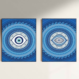 Double Evil Eye - Turkish and Greek Evil Eye - Nazar Poster - Blue Art - Spiritiual Artwork