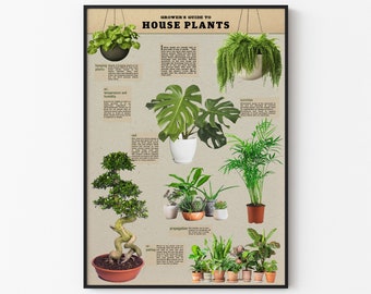 Grower’s Guide to House Plants Poster, Vintage Botanical Wall Art, Houseplant Care Chart, Physical Print, Plant Lover Gift