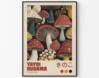 Retro Tokyo Mushroom Art Print – Vintage Botanical Poster, Mid-Century Inspired Wall Decor