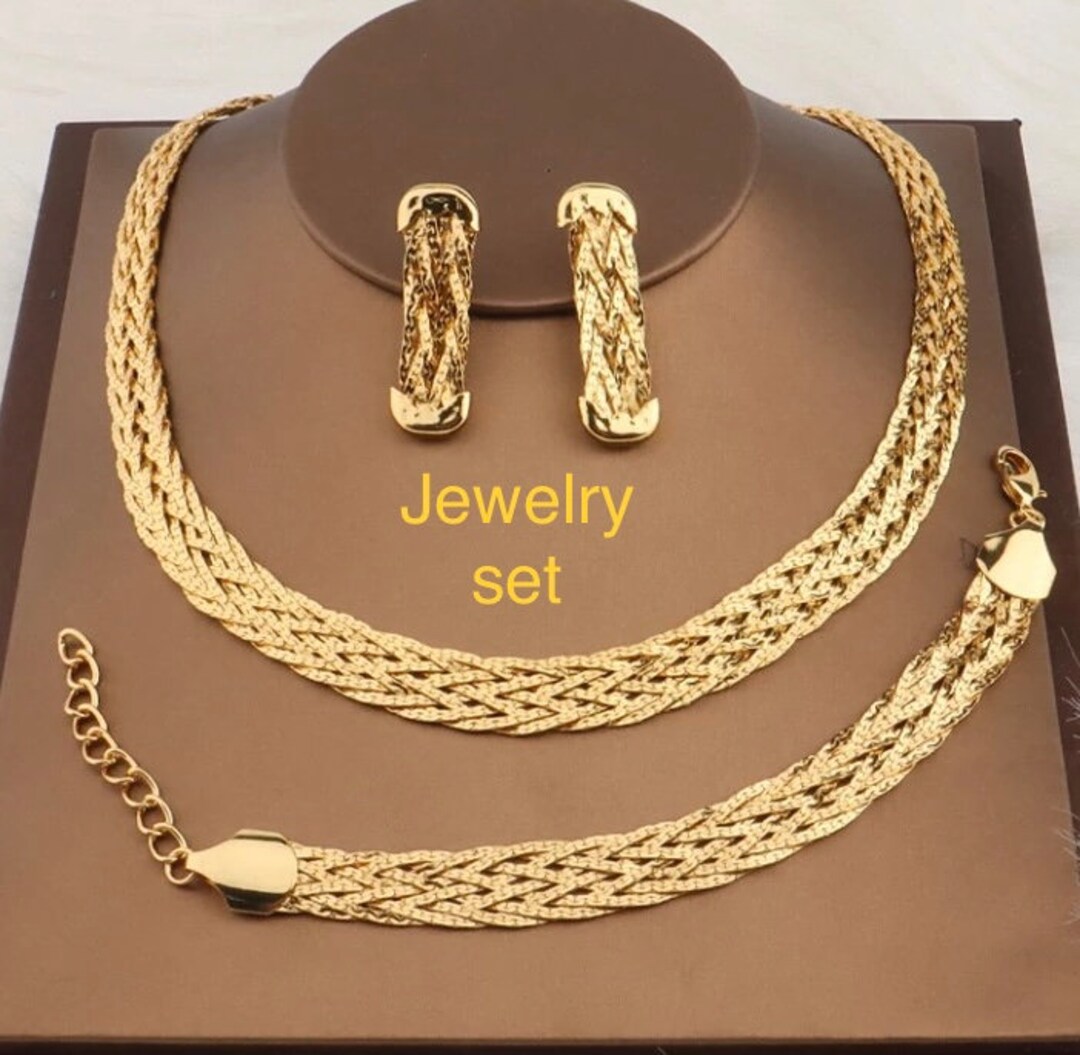 Dubai Jewelry Set , Gold Luxury Punk Jewelry Choker Necklace Bracelet