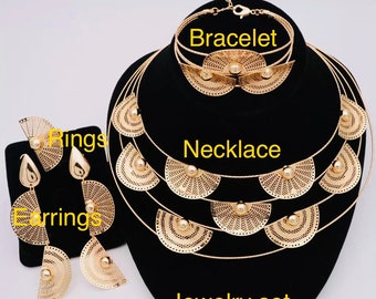 Ensemble de 4 bijoux, ensemble de bijoux de mariée Pour mariage, collier, bracelet, boucles d'oreilles et bagues