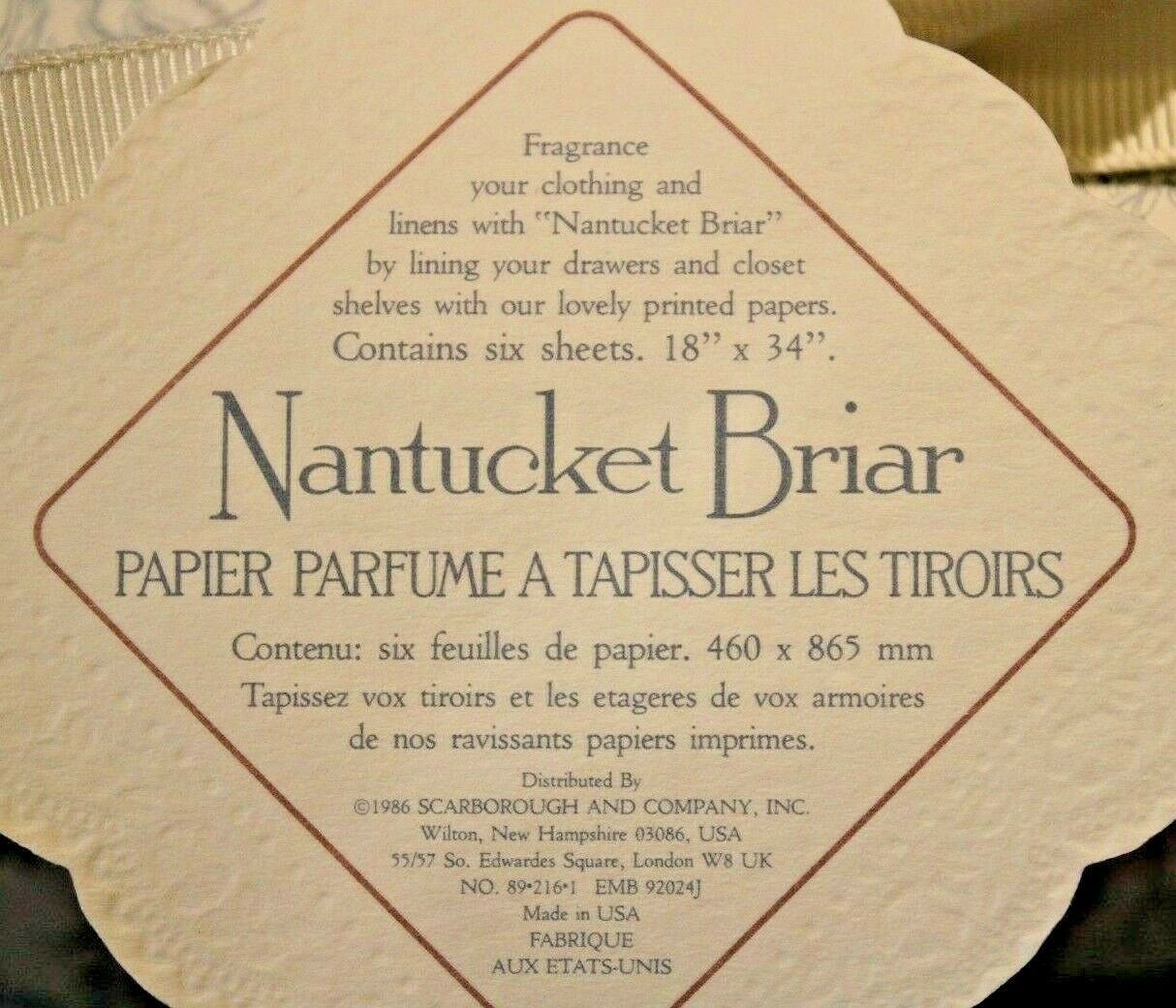 Crabtree Evelyn Nantucket Briar Scarborough Co Scented Liner Paper 6