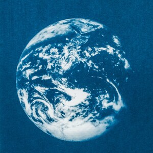 Cyanotype of Earth, 4x6 handmade print