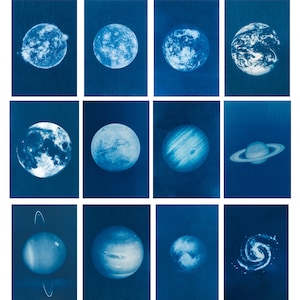 Cyanotypes of the Solar System, set of 12, 8x10 handmade prints