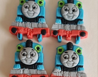 A set of 6 Edible Handmade Sugar Paste Fondant (Unofficial) Thomas the Tank Engine Style Cup Cake Decoration Toppers