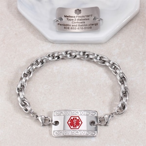 Custom Medical Alert ID Bracelet For Men Personalized Identification Emergency Mens Medical ID Diabetic Bracelet Medical Alert Jewelry