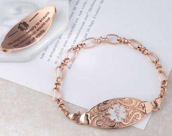 Custom Medical Alert Bracelet for Women Free Engraving,Personalized Identification Emergency Stainless Steel Medic ID Life Alert Jewelry