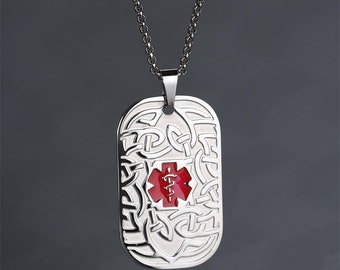 Custom Medical Alert Dog Tag Necklace  for Men Women，Personalized Emergency medical Necklace Medic Alert ID Jewelry