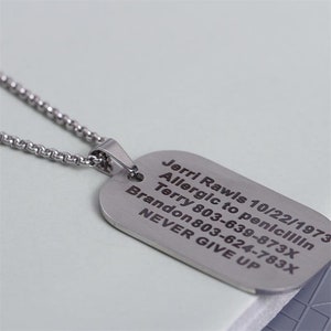 Custom Medical Alert Dog Tag for Men & Women,free Engraving ...