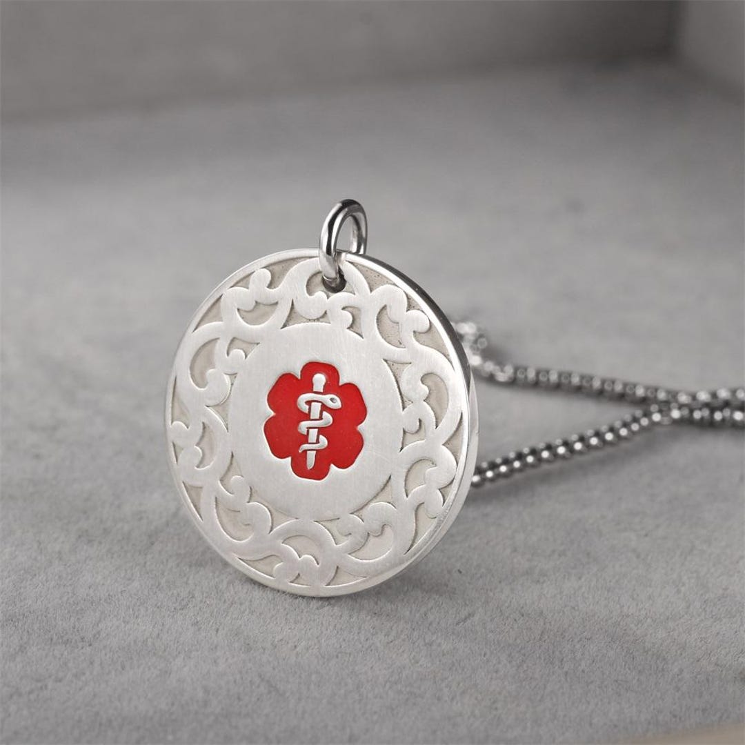 Customized Engraved Sterling Silver Medical Alert Patterned Necklace ...