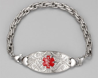 Pulsera de alerta médica personalizada para mujer, grabado gratuito, pulsera de identificación de acero inoxidable para autismo y diabetes.