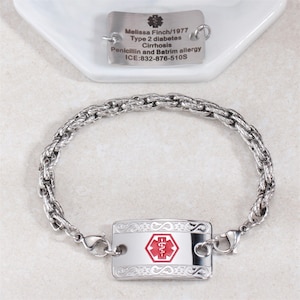 Custom Medical Alert ID Bracelet For Men Personalized Identification Emergency Chain Bracelet Mens Medical ID Bracelet Medical Alert Jewelry