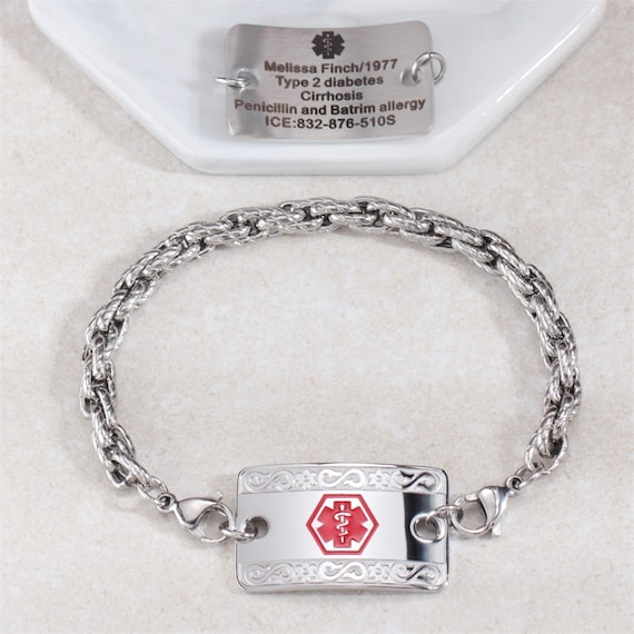 Custom Medical Alert ID Bracelet for Men Personalized