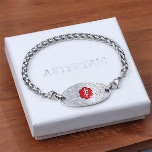Custom Medical Alert ID Bracelet For Women With Free Engraving Personalized Womens Emergency Identification Bracelet Medical Alert Jewelry