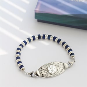 Customizable Medical Alert Bracelet Women with Free Engraving,Personalized Emergency Lapis Stone Medic ID Beaded Bracelet Life Alert Jewelry