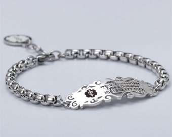Custom Adjustable Medical Alert ID Bracelet Women, Free Engraving Personalized Emergency Identification Diabetes Epilepsy Medical Jewelry