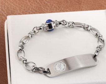 Personalized Engraved Medical Alert Bracelet for Women with Natural Stone,Emergency Identification Medical ID Bracelet Medical Jewelry