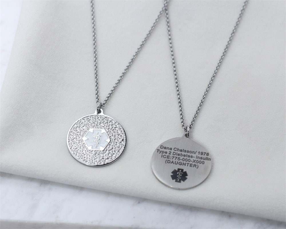 Custom Medical Alert ID Necklace For Women With Free Engraving Etsy