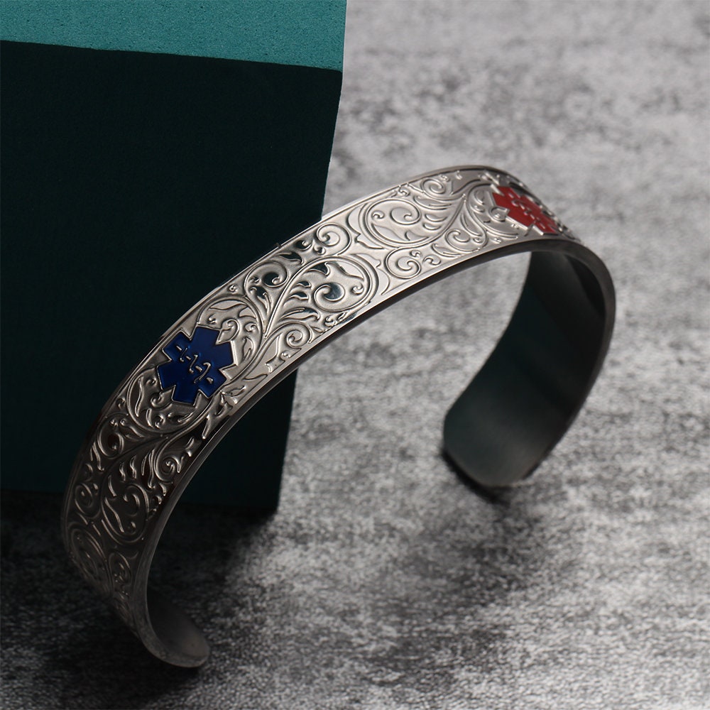 Custom Medical Alert Cuff Bracelet With Free Engraving for Men Etsy