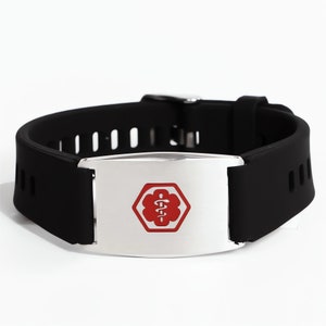 Adjustable Sport Medical Alert ID Bracelets for Women Men with Free Engraving, Custom Emergency Identification Silicone Wristbands