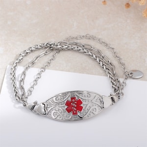 Custom Multi-Chain Medical Alert ID Bracelet for Women with Free Engraving Personalized Identification Emergency Medical Bracelet Jewelry