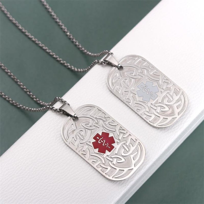 Custom Medical Alert Dog Tag Necklace for Men Women，personalized ...